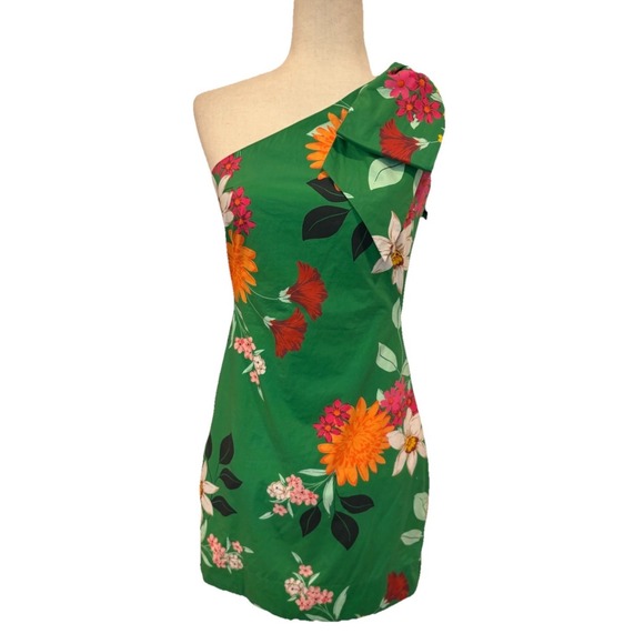 Cara Cara Dresses & Skirts - Cara Cara Edie One Shoulder Bow Mini Dress Punch Floral Green Sz Small